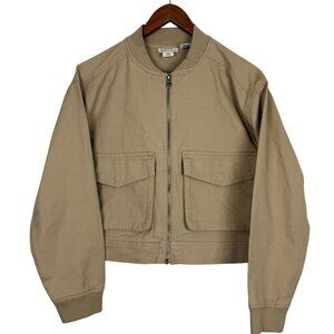 Nicole MillerTan Cropped Utility Jacket Small Cargo Pockets Full Zip Cotton